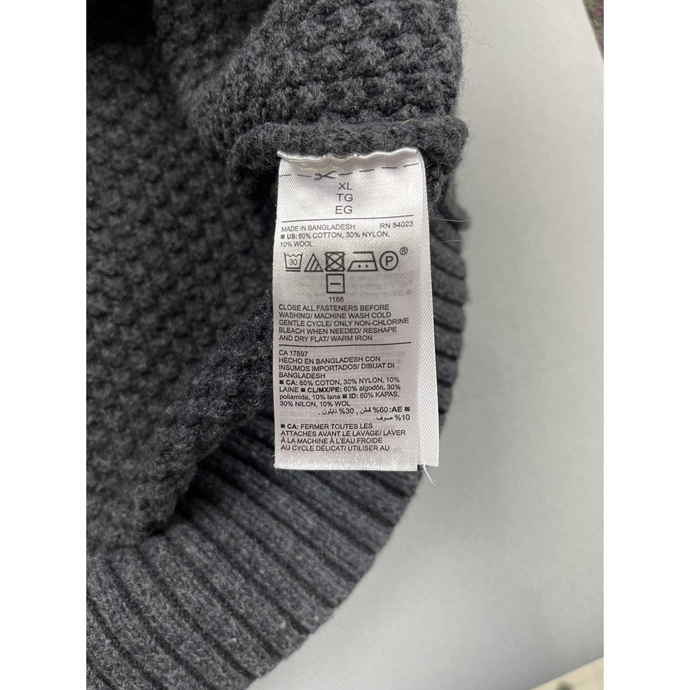 Old Navy Sweater Mens XL Gray Waffle Knit Fisherman Wool Shawl Collar‎ Cardigan - Picture 5 of 9